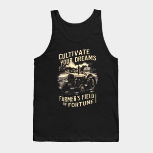 Cultivate Your Dreams Farmer’S Field Of Fortune Rustic Tractor In Sepia Tones Tank Top
